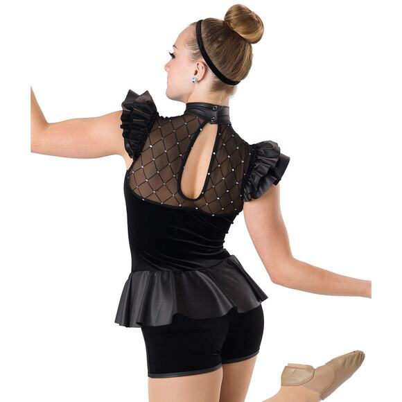 Dance Costume AWCT  653X 4XL Adult Black Peplum Jazz Tap Glitter - Picture 2 of 3